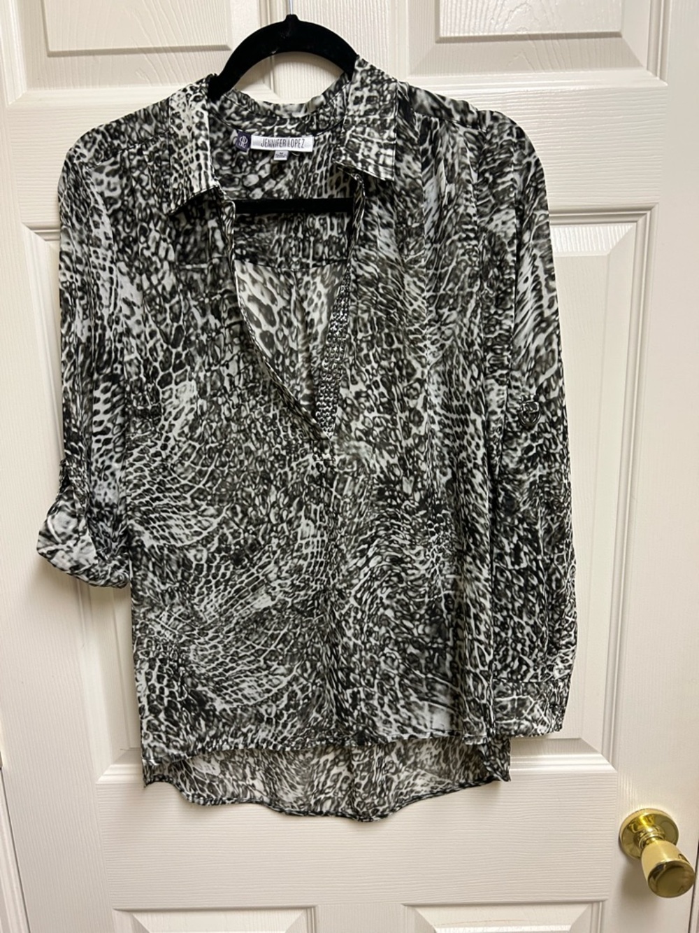 Jennifer Lopez Black & White Animal Print Tunic Top